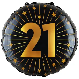 Folieballon med Stjerner og Tallet 21