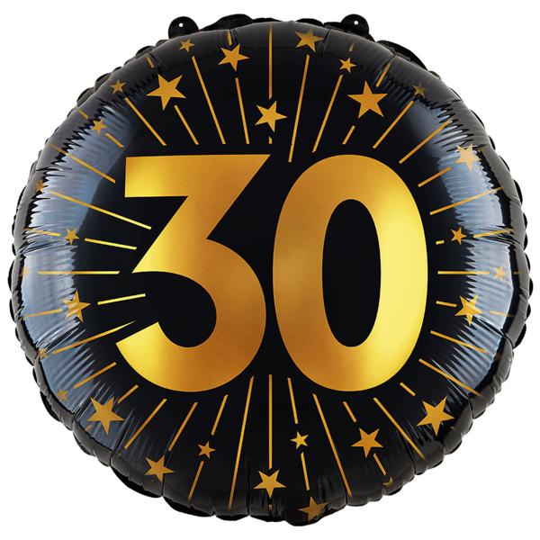 Folieballon med Stjerner og Tallet 30