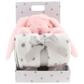 Fleecetæppe & Tøjdyr Lyserød Kanin