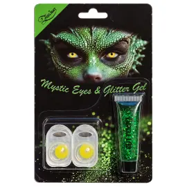 Gule Kontaktlinser med Gr&oslash;n Glittergel