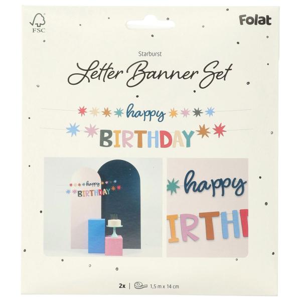 Happy Birthday Bogstavguirlande med Stjerner