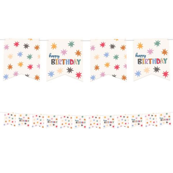 Happy Birthday Flagguirlande med Stjerner