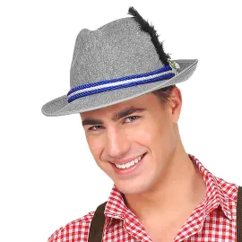 Grå Oktoberfest Hat med Sort Fjer