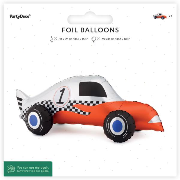 Stående Folieballon Racerbil 90 x 34 cm