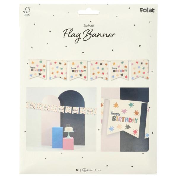Happy Birthday Flagguirlande med Stjerner