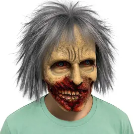 Latexmaske Zombie med Gr&aring;t H&aring;r