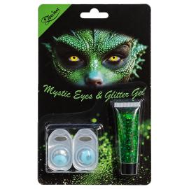 Lysebl&aring; Kontaktlinser med Gr&oslash;n Glittergel