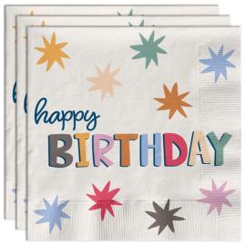 Happy Birthday Servietter med Stjerner 20-pak
