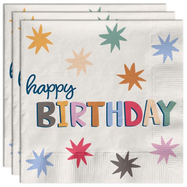 Happy Birthday Servietter med Stjerner 20-pak