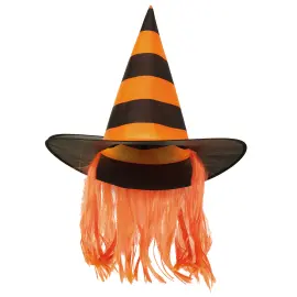 Orange&shy;stribet Heksehat med H&aring;r B&oslash;rn