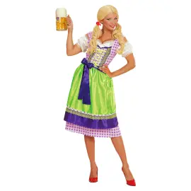 Oktoberfest Dirndl Kjole Lilla og Grøn Kostume