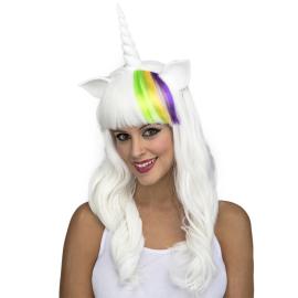 Hvid Unicorn Paryk med Horn