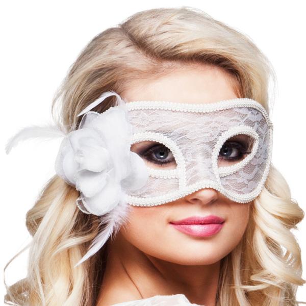 Hvid Blonde Maske med Blomst