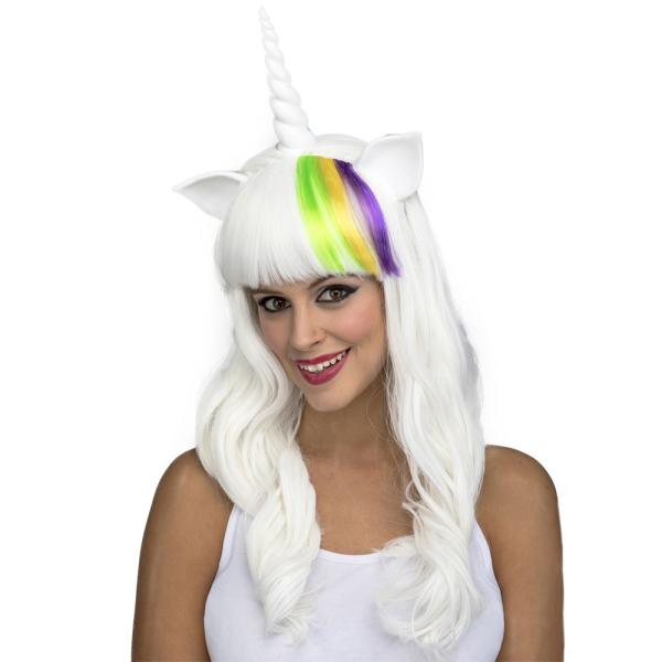 Hvid Unicorn Paryk med Horn