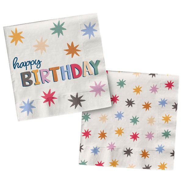 Happy Birthday Servietter med Stjerner 20-pak