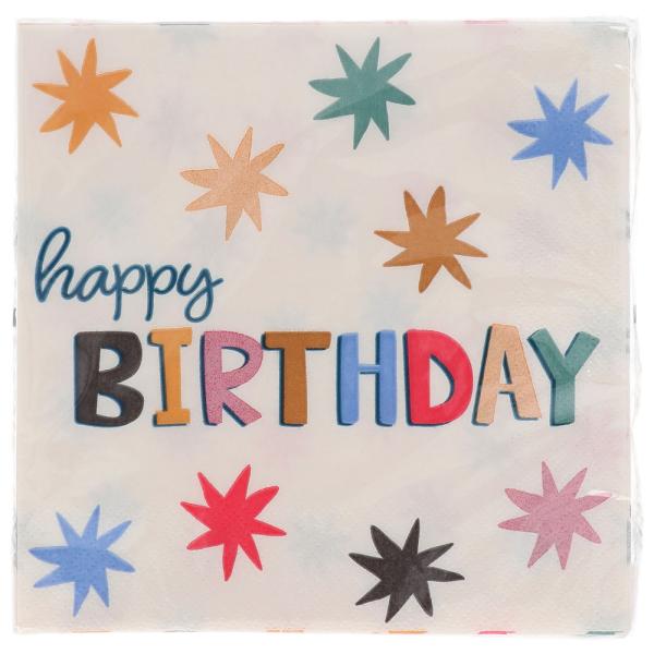 Happy Birthday Servietter med Stjerner 20-pak