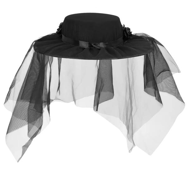 Sort Hat med Dødningehoveder, Blomster & Slør