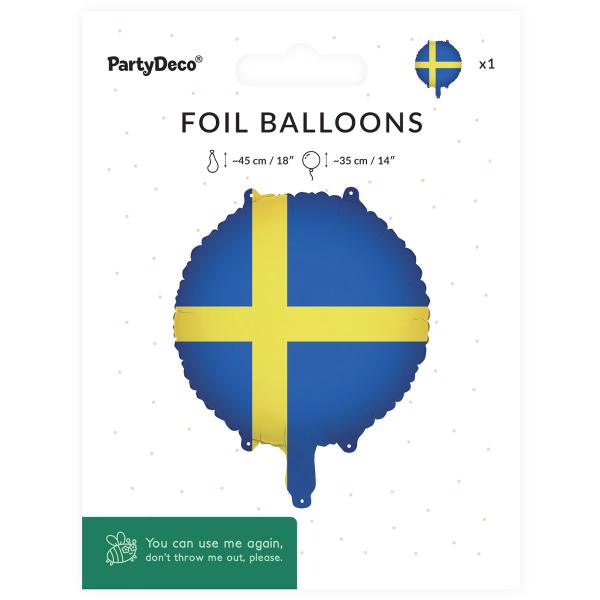 Folieballon Svensk Flag Rund 35 cm