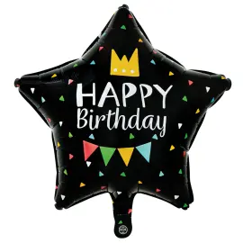 Happy Birthday Folieballon Stjerne Sort 46 cm