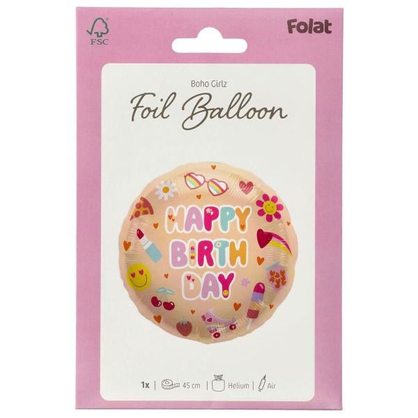 Rund Folieballon Happy Birthday Boho Girlz