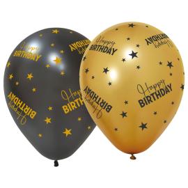 Happy Birthday Latexballoner med Stjerner 6-pak