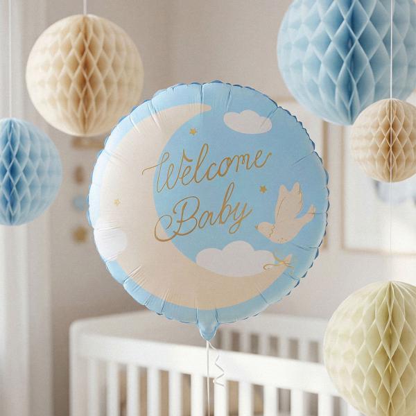 Folieballon Welcome Baby Lyseblå Rund 35 cm