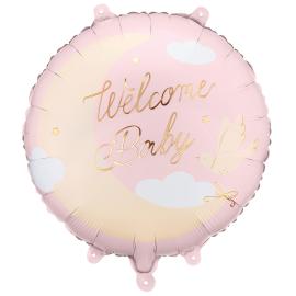 Folieballon Welcome Baby Lysrosa Rund 35 cm