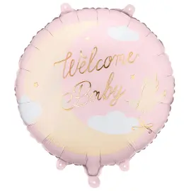 Folieballon Welcome Baby Lysrosa Rund 35 cm