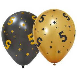 Latexballoner med Stjerner & Tallet 5 6-pak