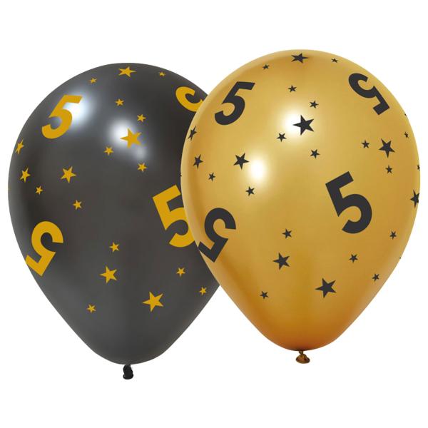 Latexballoner med Stjerner & Tallet 5 6-pak