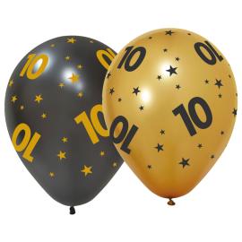 Latexballoner med Stjerner & Tallet 10 6-pak