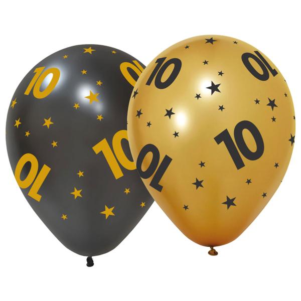 Latexballoner med Stjerner & Tallet 10 6-pak