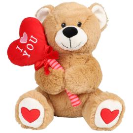 Beige Bamse med Ballonhjerte 25 cm