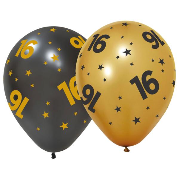 Latexballoner med Stjerner & Tallet 16 6-pak
