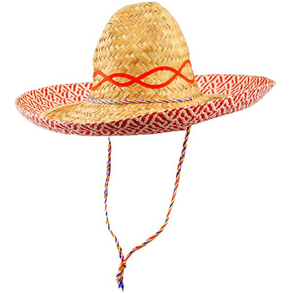 Mexicansk Sombrero Stråhat Beige/Rød