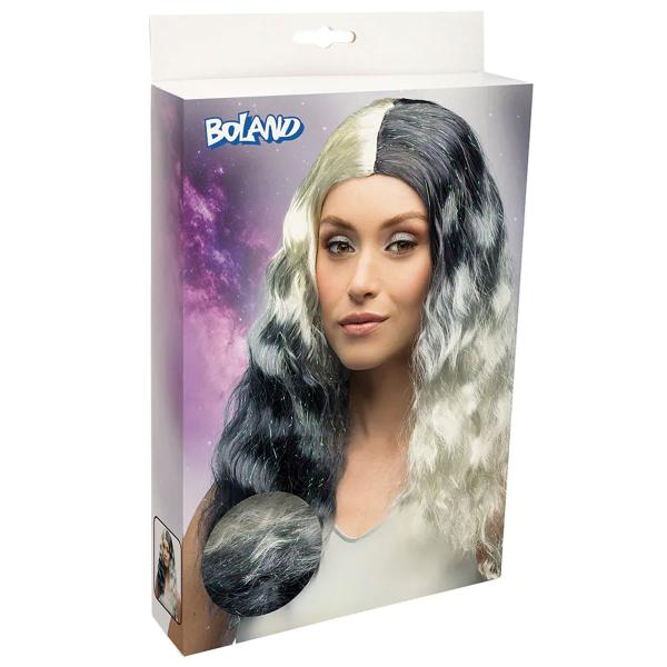 Sort og Hvid Paryk med Glitterstriber