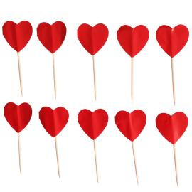 Cake Picks R&oslash;de Hjerter 10-pak