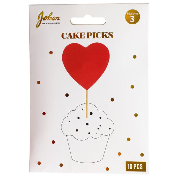Cake Picks Røde Hjerter 10-pak