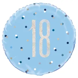 18 Års Folieballon Blå & Sølv
