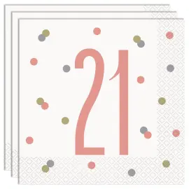 21 Års Servietter Hvide & Pink