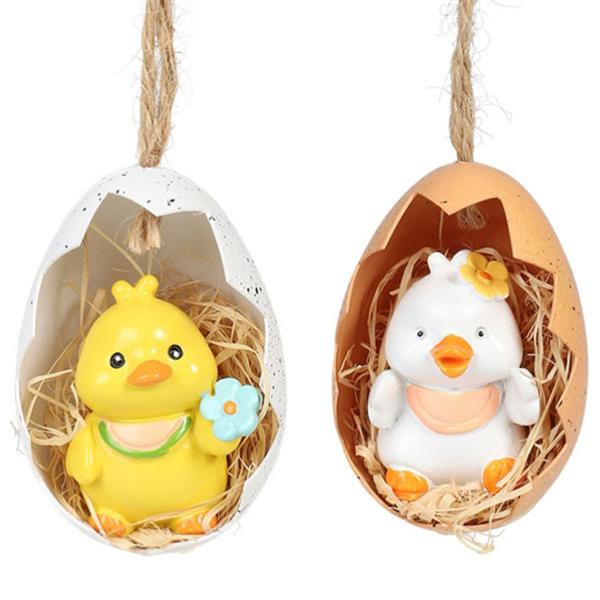 Hængende Kylling i Halvt Æggeskal 4x6 cm 2-pak