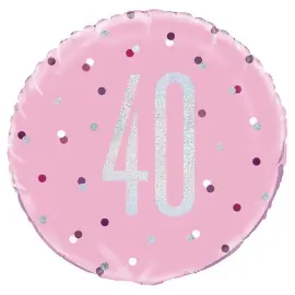 40 Års Folieballon Pink & Sølv