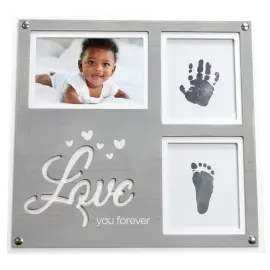 H&aring;nd- og Fodaftryk Hvid/Gr&aring; Tredobbelt Ramme