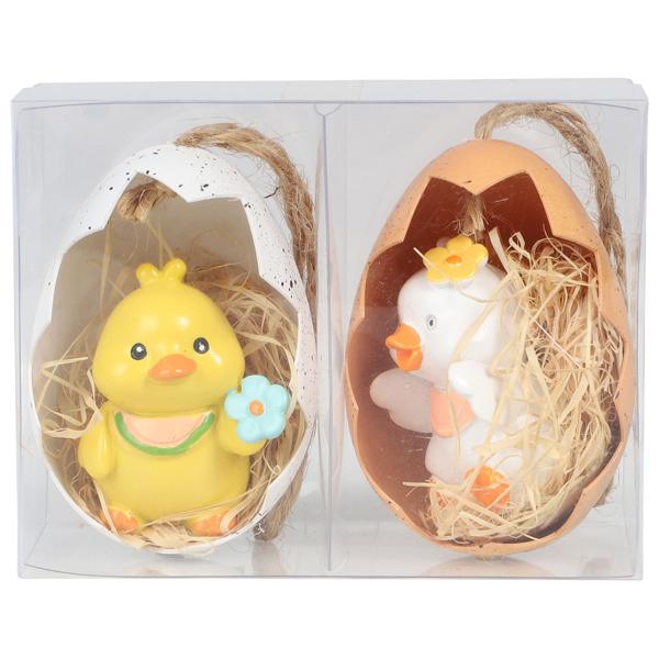 Hængende Kylling i Halvt Æggeskal 4x6 cm 2-pak