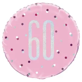 60 Års Folieballon Pink & Sølv
