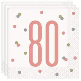 80 Års Servietter Hvide & Pink