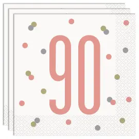 90 Års Servietter Hvide & Pink