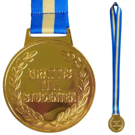 Guldmedalje med B&aring;nd Grattis Till Studenten 6,3 cm