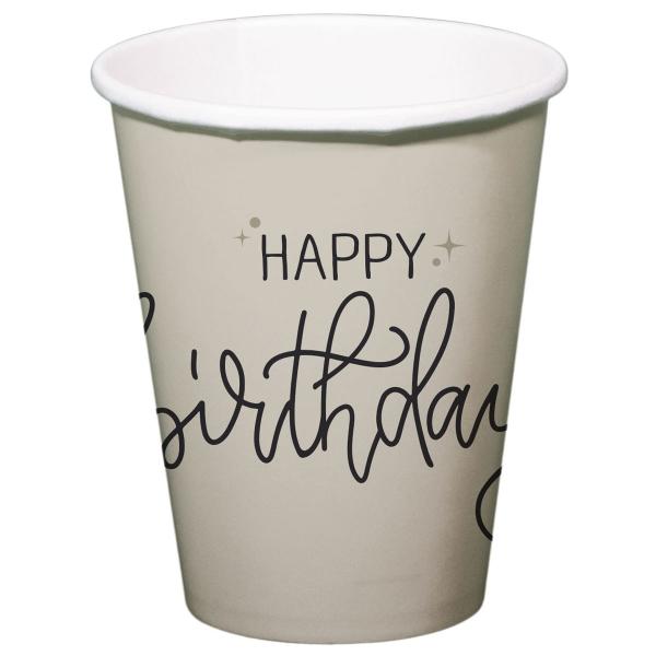 Papkrus Happy Birthday Cremehvid/Sort 8-pak