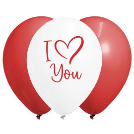 I Love You Balloner R&oslash;d/Hvid 30 cm 6-pak